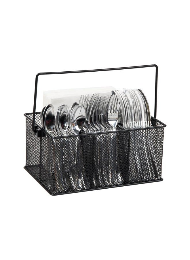 Mind Reader Storage Basket Organizer, Utensil Holder, Forks, Spoons, Knives, Napkins, Perfect for Desk Supplies, Pencil, Pens, Staples Black MESHBASKET-BLK - Image 1